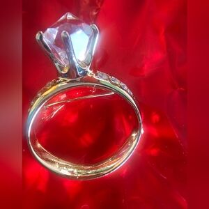 Big Faux Diamond Brooch Gold-tone Ring Pin 2.5" x 1.75"-no flaws on the faux